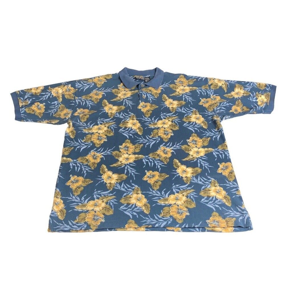 Vintage OP Sport Hawaiian Polo Shirt Mens XL Floral Retro Beach Aloha 90s Waffle